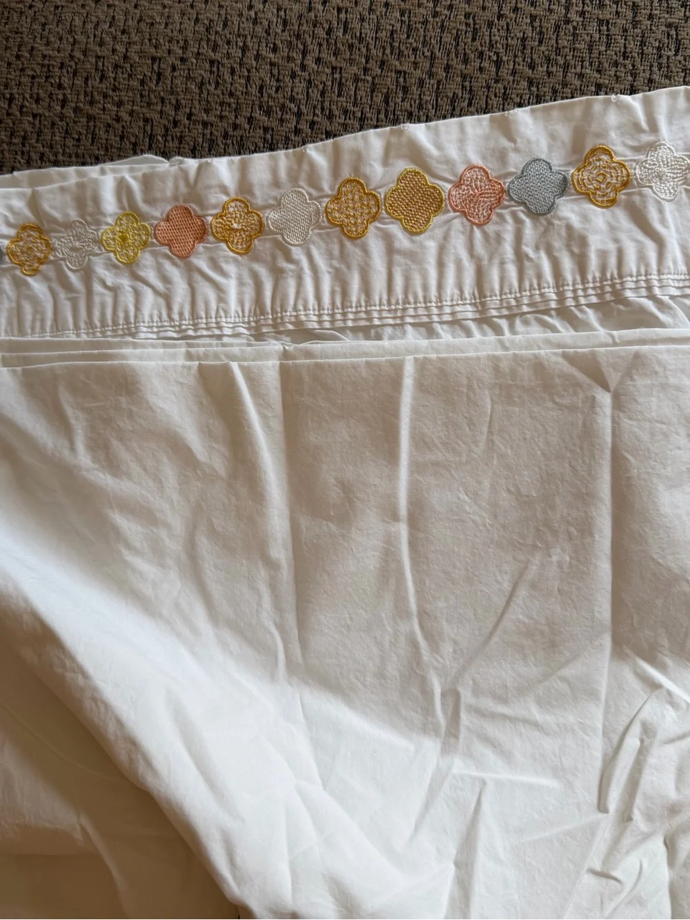 Anthropologie Embroidered Queen sized Top sheet Yellow & Peach